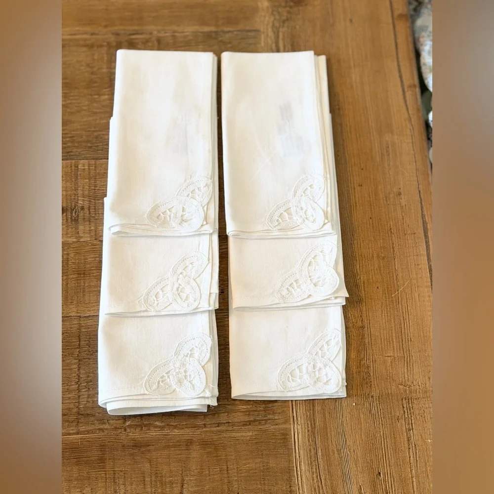 6 NWT Vintage White Battinburg Lace Napkins. Cotton | Classic | Elegant | Chic
